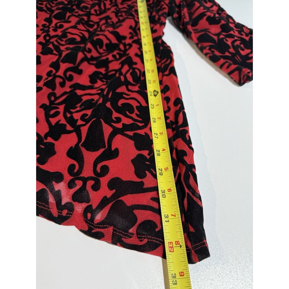 Alfani Mesh Velvet Burnout Red Black Top Asymmetric Size 3x NEW Holiday Evening - Picture 7 of 9